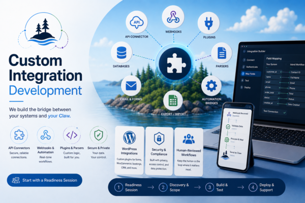 Custom Integration Development from Island Workflow for API connectors, webhooks, plugins, parsers, and human-reviewed workflows